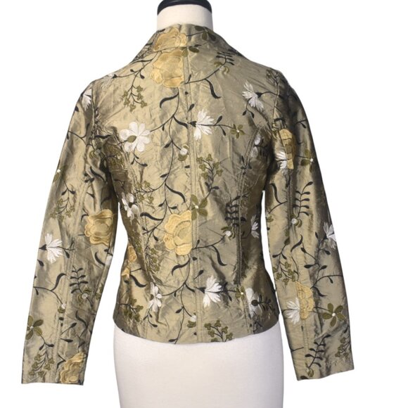 Loco Lindo Vtg Inspired Silk Jacket Tan Floral Embroidered SZ XS Made In USA - Picture 3 of 8